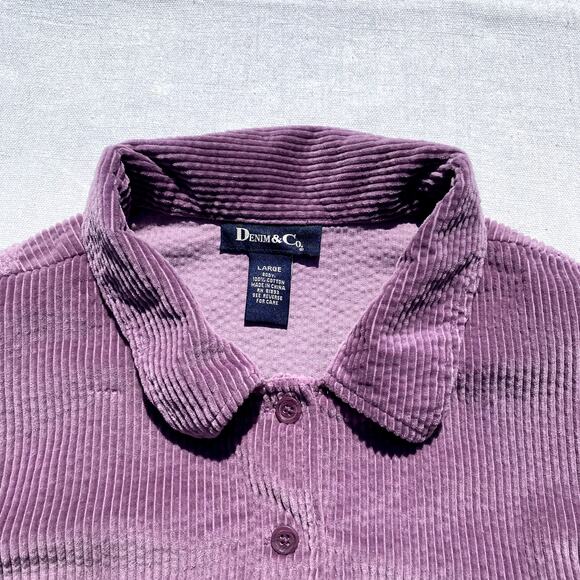 VTG Denim & Co. Corduroy Button Up Shacket Jacket Shirt Large Fall Long Sleeve - Picture 3 of 3